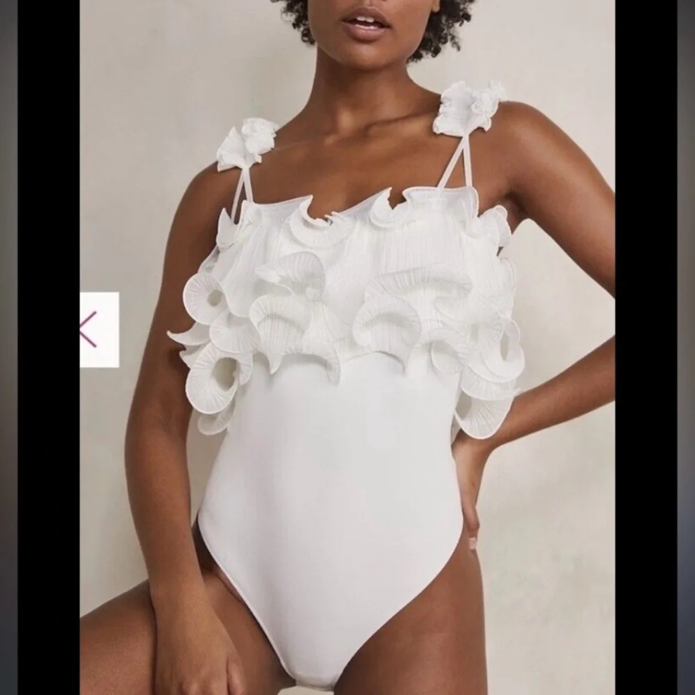 Free people white ruffle bodysuit - Picture 1 of 3